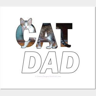 CAT DAD - grey and white tabby oil painting word art Posters and Art